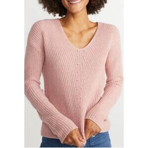 Marine Layer Elisa Pink Rose Heather Knit Cashmere Blend V-Neck Pullover Sweater